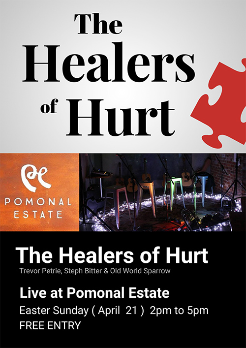Poster - Live music Pomonal Estate - Healers of Hurt 21/04/2019