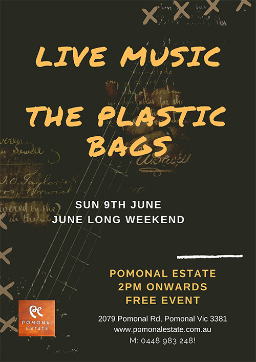 Poster - Live music Pomonal Estate - the Plastic Bags9 /06/2019
