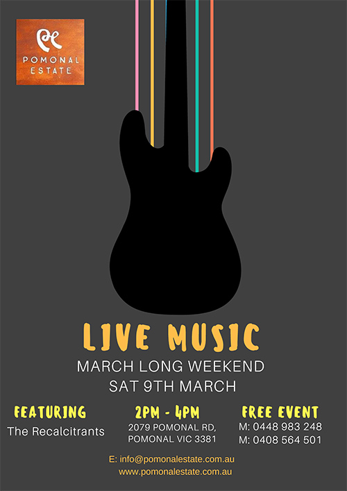 Poster: Live music Pomonal Estate - The Recalcitrants 9/03/2019